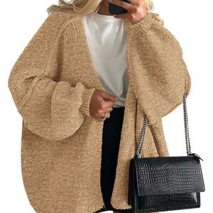 Womens Oversized Cardigan Knit Open Front Lightweight Sweater